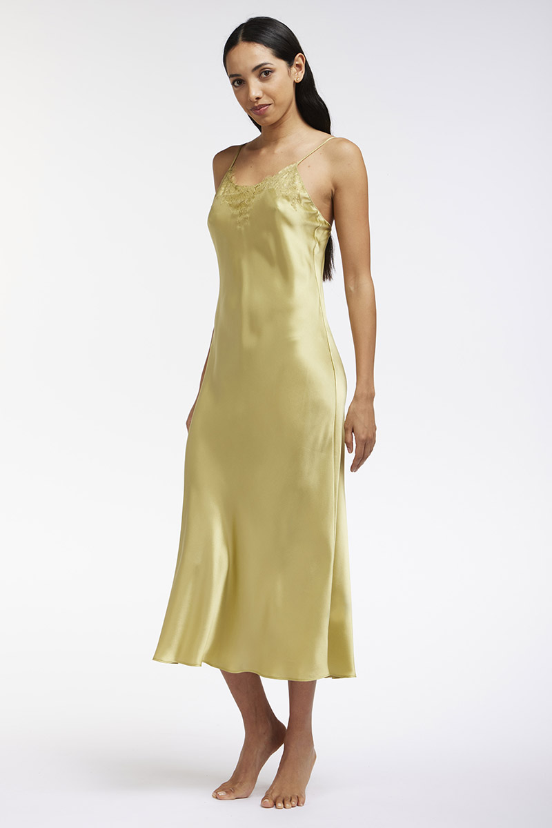 SATIN SLIP DRESS WITH LACE