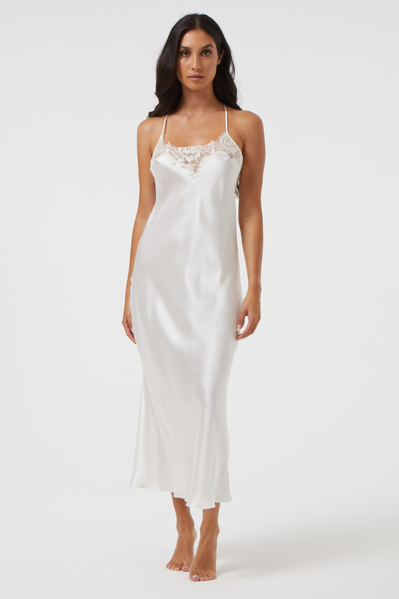 SATIN SLIP DRESS WITH LACE
