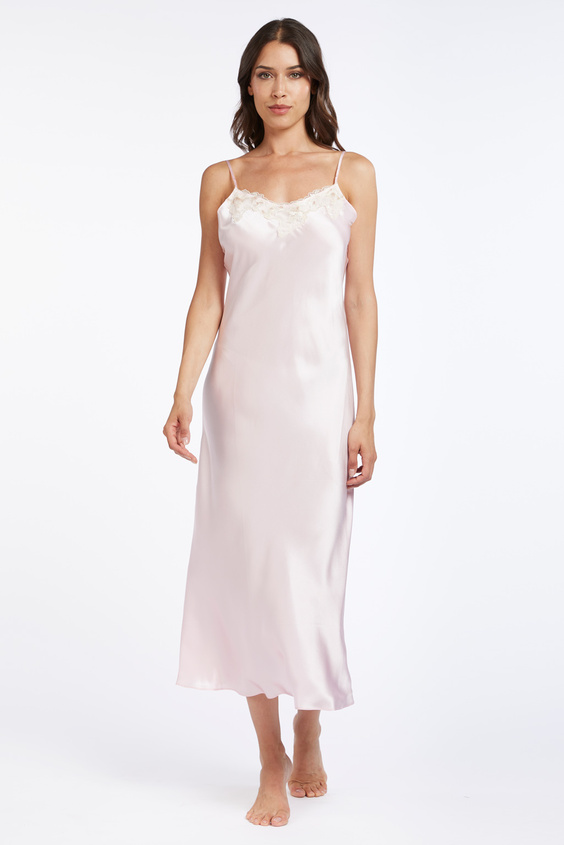 SATIN SLIP DRESS WITH LACE