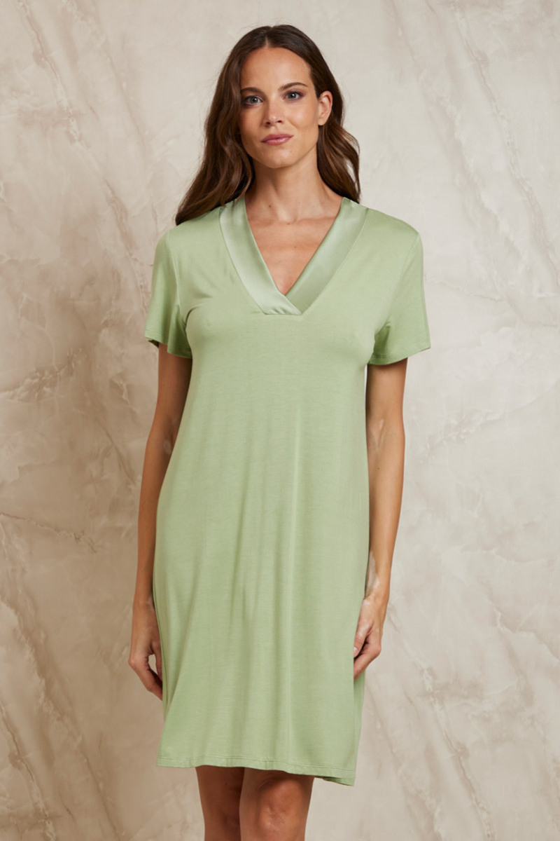 CAMICIA DA NOTTE IN JERSEY CON DETTAGLI IN SETA