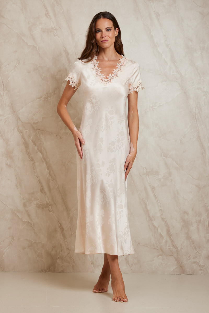 CAMICIA DA NOTTE LUNGA IN JACQUARD