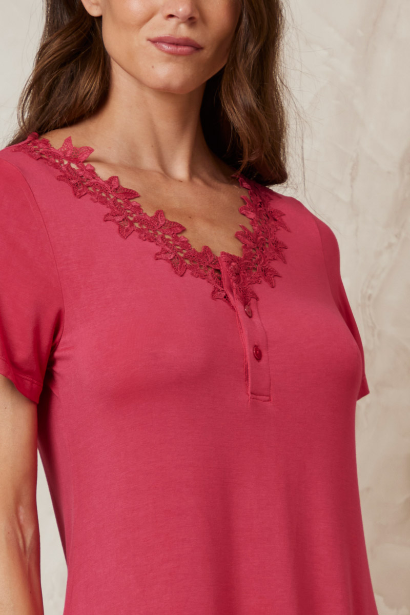 CAMICIA DA NOTTE IN JERSEY CON PIZZO