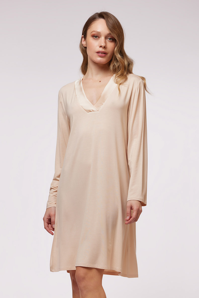 CAMICIA DA NOTTE IN JERSEY CON DETTAGLI IN SATIN