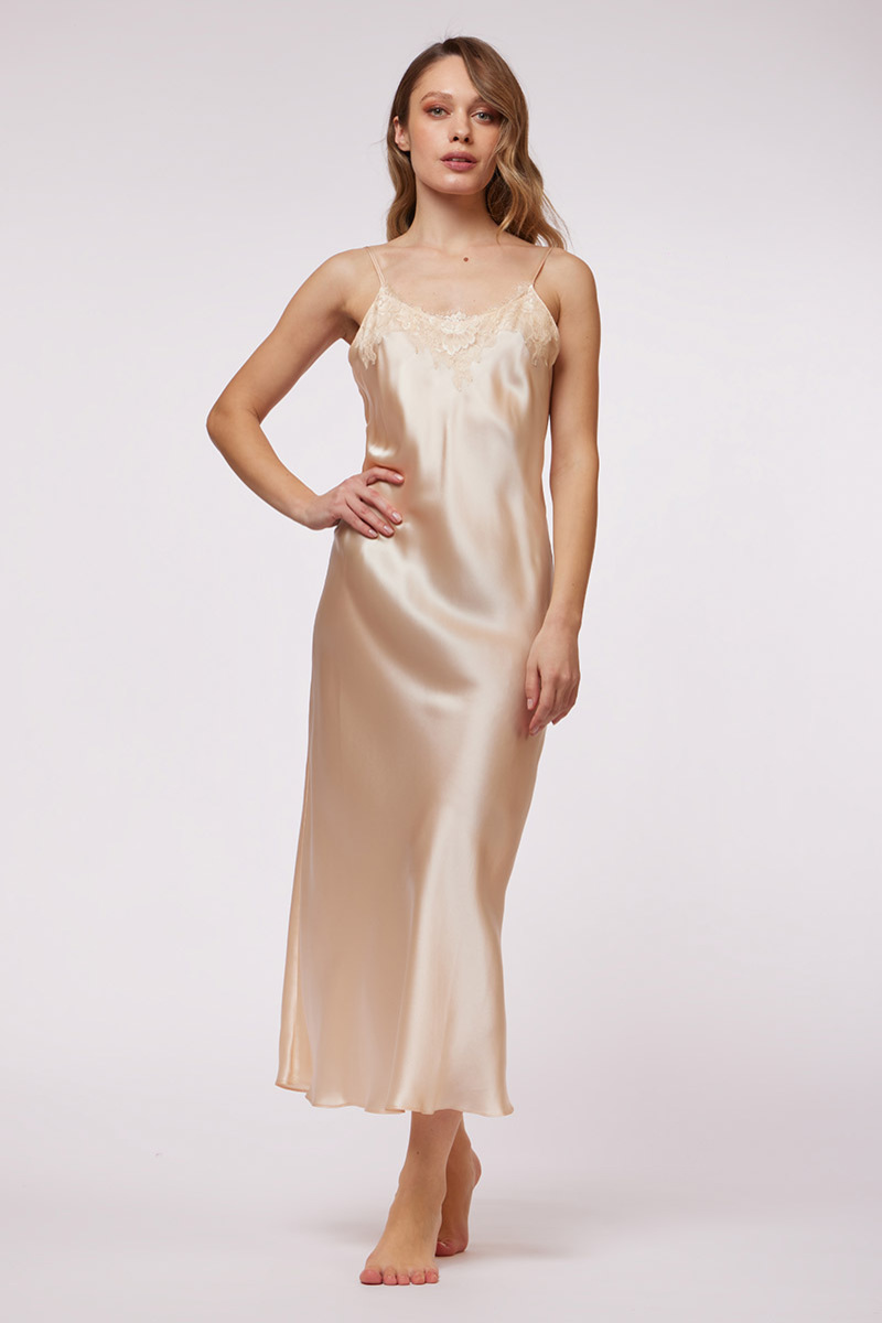 SLIP DRESS IN SETA CON PIZZO