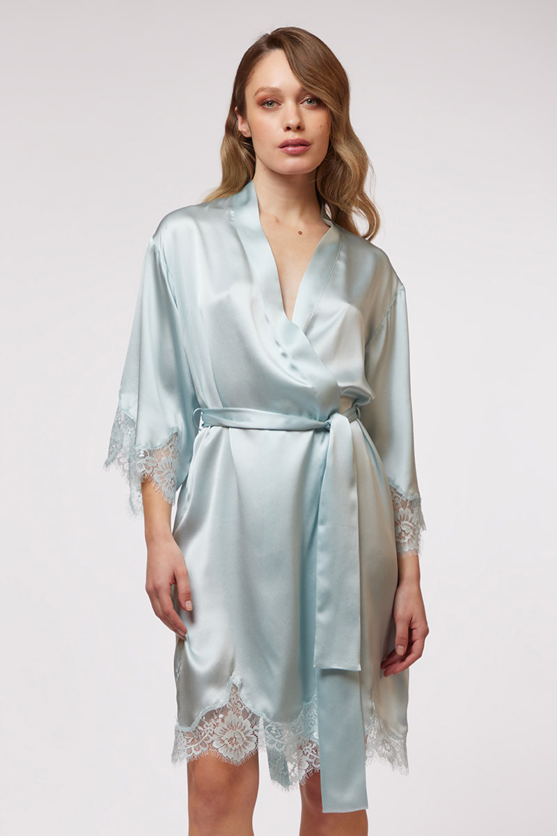 KIMONO CORTO IN SETA CON PIZZO