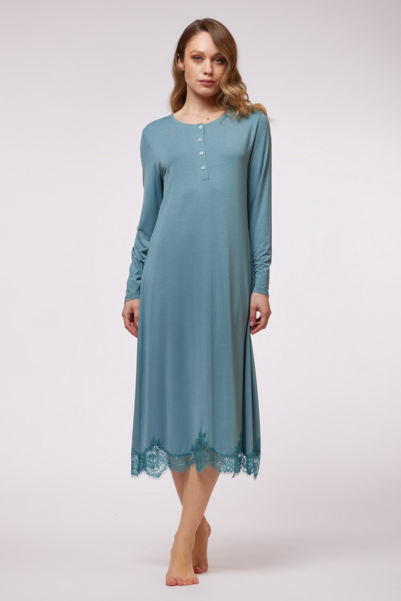 CAMICIA DA NOTTE LUNGA IN JERSEY CON PIZZO