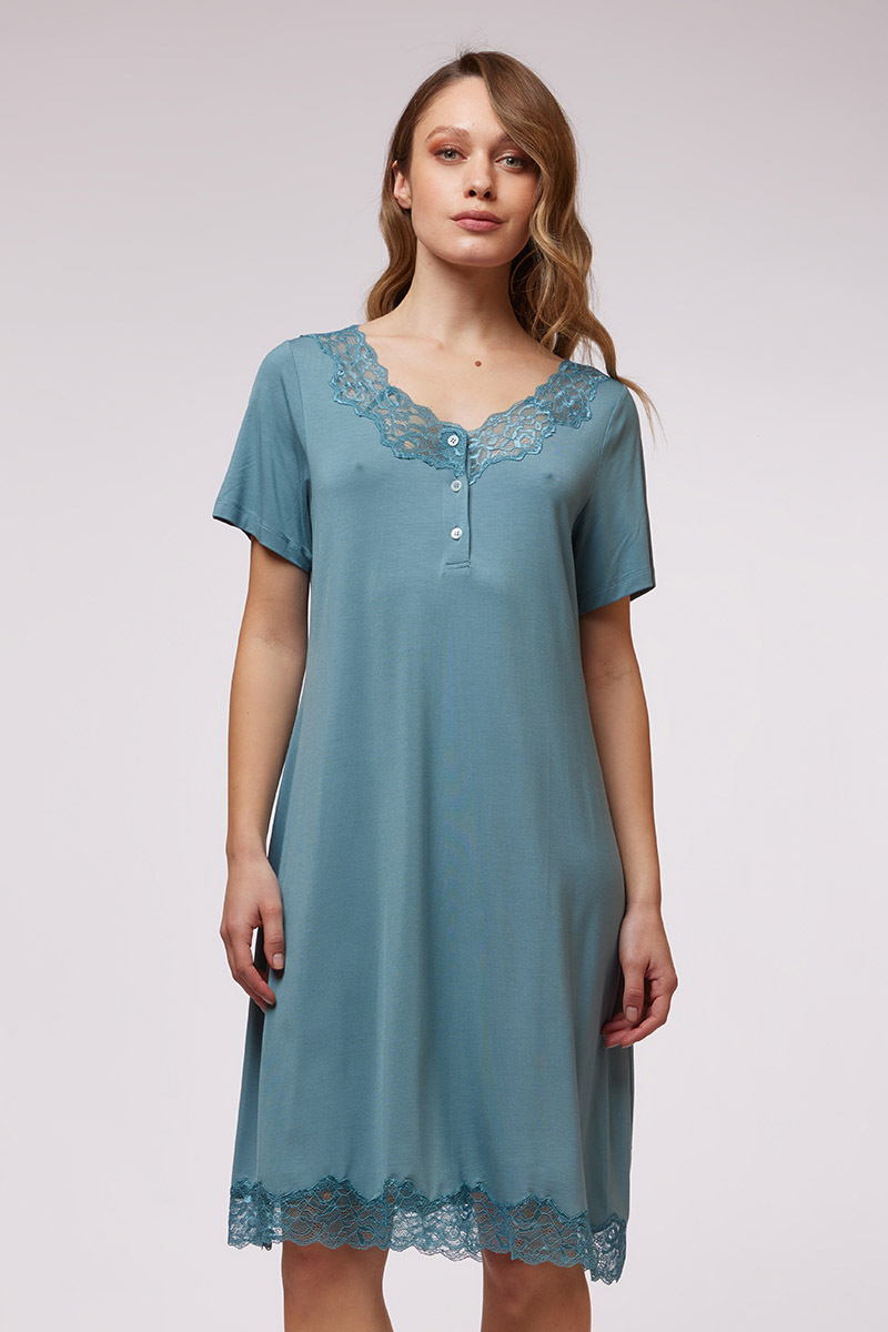 CAMICIA DA NOTTE CORTA IN JERSEY CON PIZZO